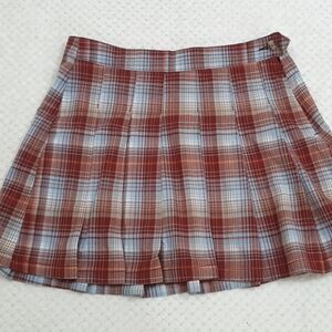 American Eagle NWT Highest Rise Pleated Plaid Mini Skirt Rust/Blue Size 10